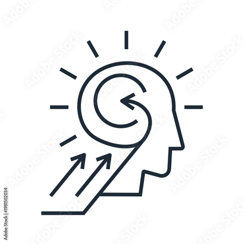 Information flow directed to the human brain. Explain, convince.  Vector linear icon illustration isolated on white background.