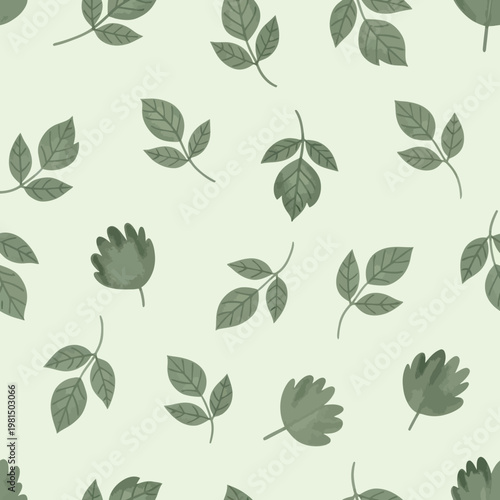 Quadro su tela Collection of various green leaf shapes.