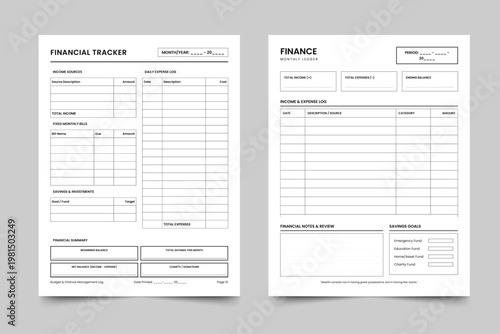 Personal Financial Tracker and Monthly Ledger Bundle, Minimalist Budget Planner, Income and Expense Log, Savings and Investment Tracking Templates