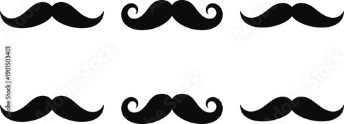 Various Black Mustache Icon Set with Curly and Classic Styles, Vector Illustration for Men’s Grooming and Fashion