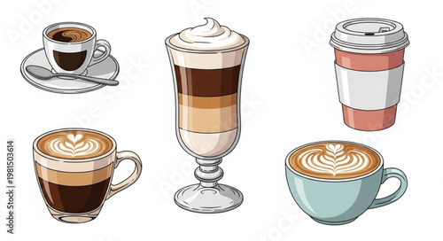Assortment of Coffee Drinks and Beverages.