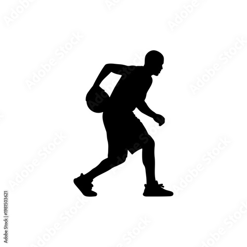 Basketball player dribbling behind back with freestyle street style control Vector illustration