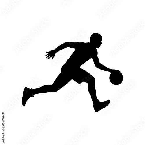 Basketball athlete dribbling forward quickly with speed and control motion Vector illustration