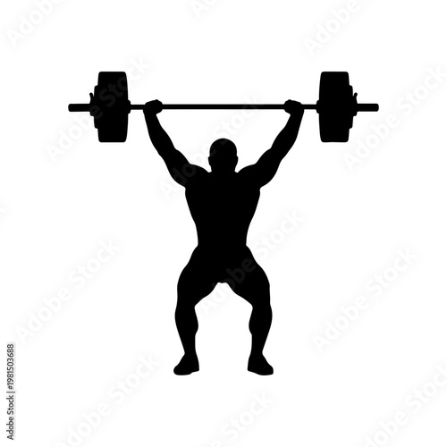 Man performing clean and press weightlifting exercise with power strength Vector illustration
