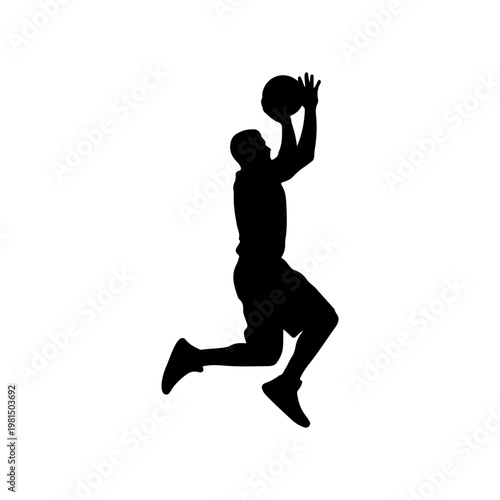 Basketball player making sideways jump shot with dynamic shooting action pose Vector illustration