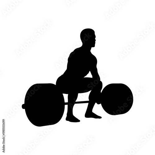 Man lifting barbell from ground deadlift strength training action Vector illustration