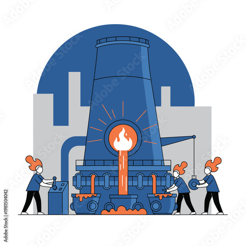 Industrial Steel Production Facility with Workers.