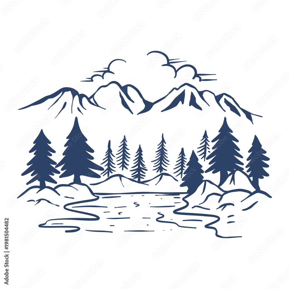 Fototapeta premium hand drawing retro nature illustration