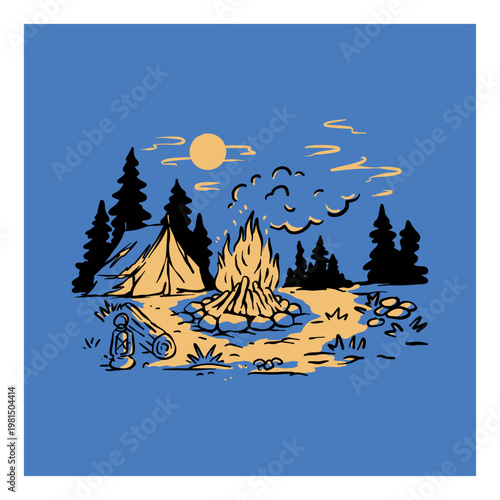 hand drawing retro nature illustration