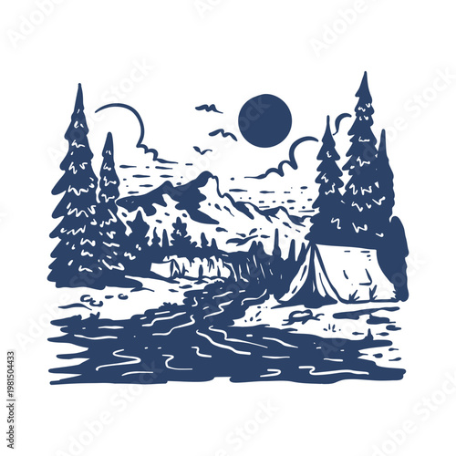 hand drawing retro nature illustration