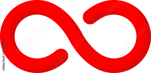 Red infinity loop vector icon for eternity and limitless cycle