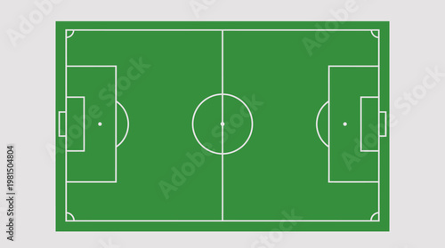 Field of Dreams: A minimalist illustration of a soccer field, featuring the classic green grass, essential markings, and goal areas, ready for the beautiful game to begin.