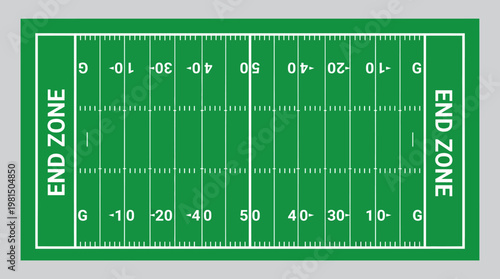 American Football Field: A vibrant, overhead view of an American football field, ready for the clash of titans and the roar of the crowd, highlighting the game's strategy and excitement.