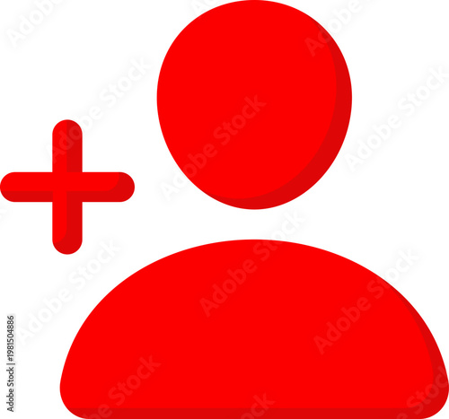 Red add new user vector icon with plus sign for account registration