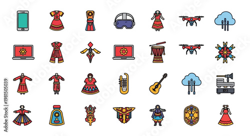 Collection of various colorful icons.