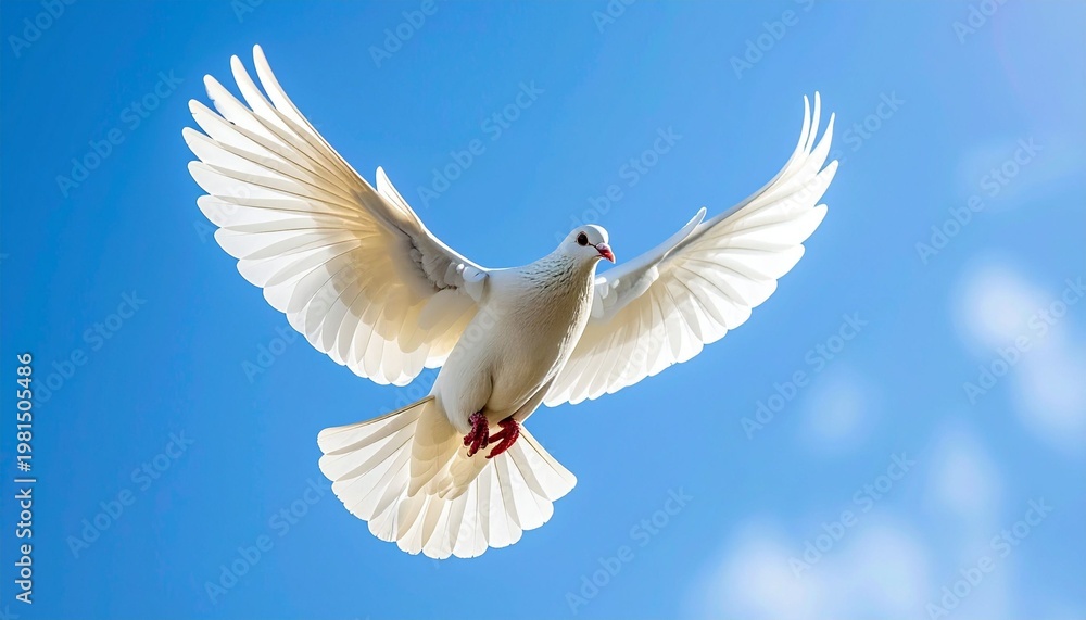 Fototapeta premium White dove flying in clear blue sky