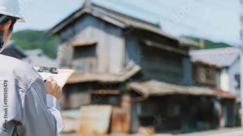 古民家を視察する作業員