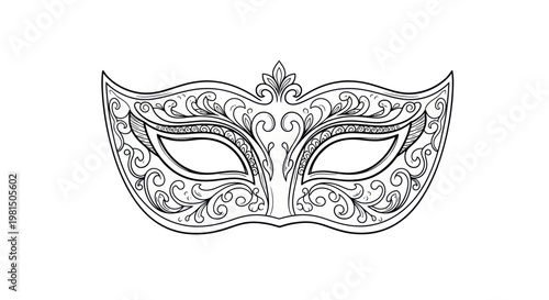 Ornate Masquerade Mask Drawing, Venetian Carnival Costume Accessory