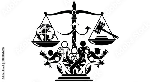 Scales of Justice Balancing World, Law, and Humanity