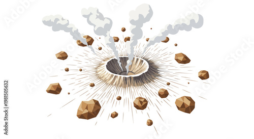 Volcanic Eruption Illustration - Exploding Crater with Debris and Smoke