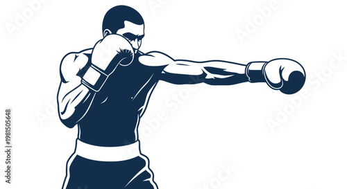 Boxer Punching Silhouette, Athletic Man in Fighting Stance, Boxing Sport Concept