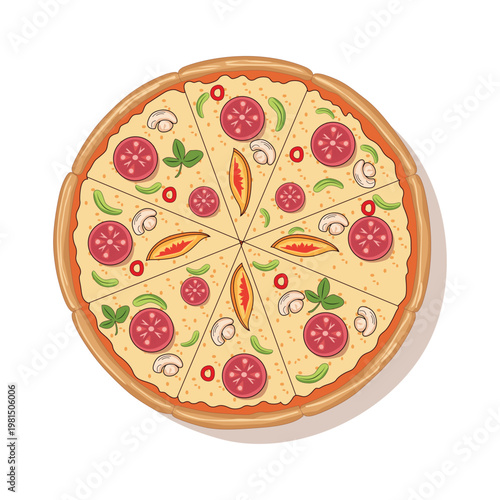  A new beautiful pizza illustration for print design