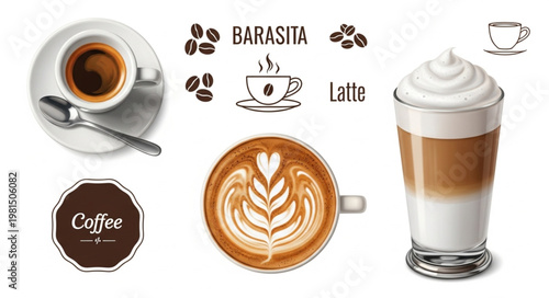 Collection of Coffee Drinks and Elements.
