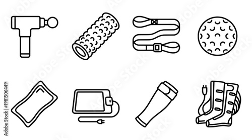 Isometric illustration of fitness and recovery equipment for exercise and therapy