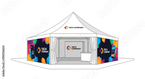 Modern Tech Company Exhibition Stand with Vibrant Graphics