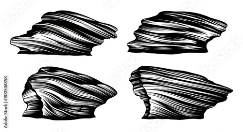 Vintage Rock Formations, Geological Wonders, Textured Stone, Natural Sculptures, Black and White