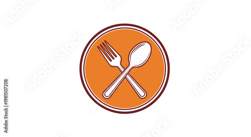 Crossed silverware on orange plate.