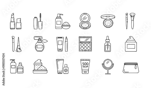 Beauty and skincare thin line icon set – cosmetics outline vector collection