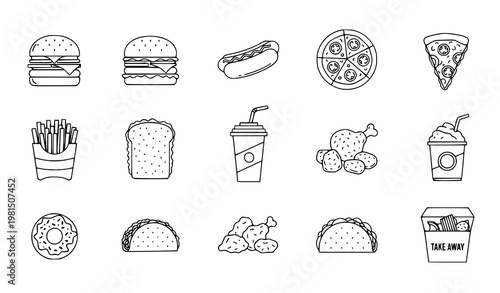 Restaurant medium line icons set – 24 food service vector icons (EPS 10)