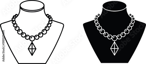 Necklace jewelry display set, elegant pendant accessories on mannequin, fashion vector illustration collection design