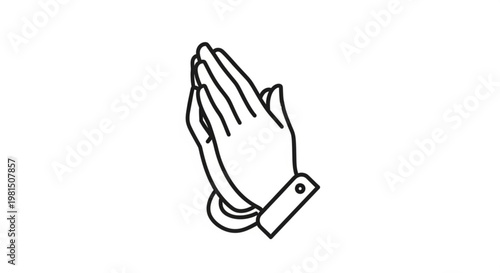 Praying hand gesture with clasped fingers and cuff symbolizing hope and spirituality in a simple line art style