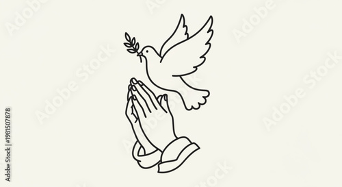 Praying hands with a dove releasing an olive branch symbolizing peace and harmony