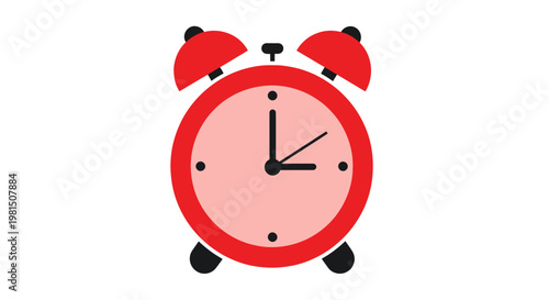 Retro Red Alarm Clock, Timekeeping, Wake Up Reminder, Isolated on White Background