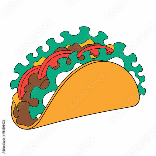 Delicious street-style beef taco with lettuce, cheese, tomato, and sour cream, isolated vector for food advertising.