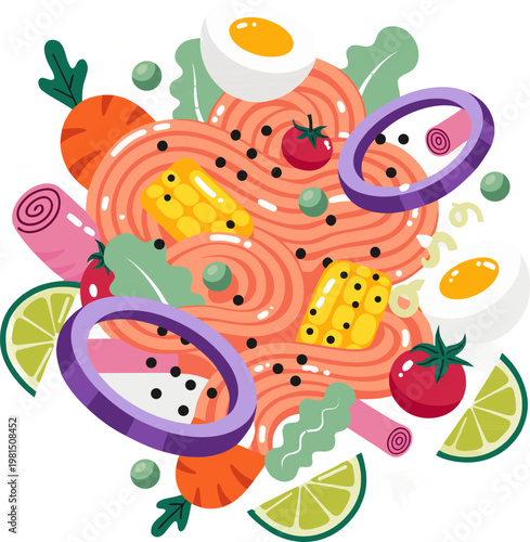 Delicious Mexican beef taco with lettuce, cheese, tomato, and sour cream, isolated vector for menu design.