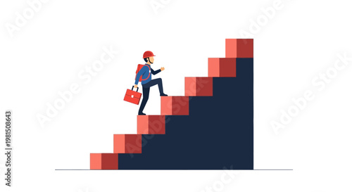 Man climbing stairs representing career growth and success.