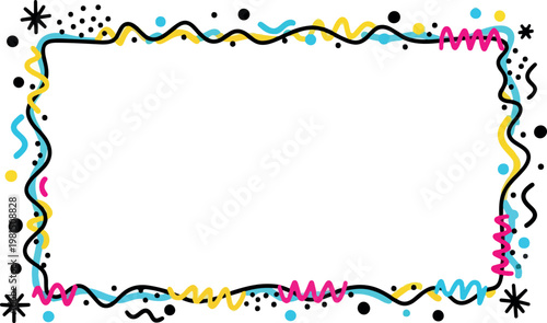 Whimsical vector frame with confetti and zigzag patterns, perfect for party invitations and creative designs