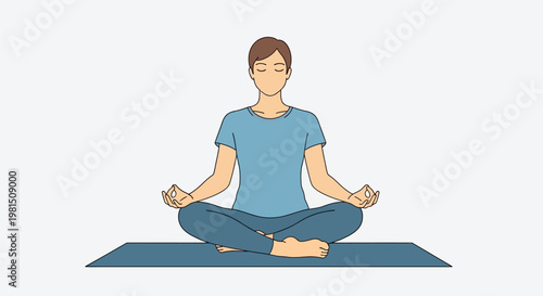 Man Meditating in Lotus Pose on Yoga Mat.
