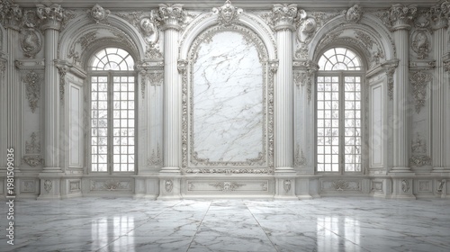 Ornate classical interior features elaborate marble paneling and tall arched windows illuminating the space