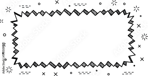 Vector abstract jagged frame with explosion elements and dashed lines in black and white for design
