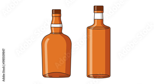 Two Amber Liquid Bottles: Whiskey, Bourbon, or Brandy in Glass Containers