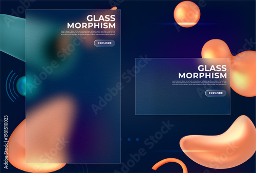 Glassmorphism UI interface with fluid background, frosted glas