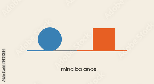 Mind balance concept with geometric shapes on a line.