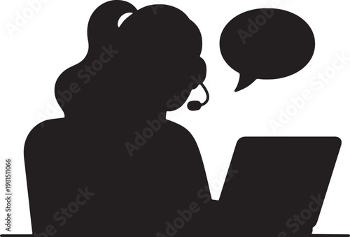 customer support icon person with headset using laptop and speech bubble vector illustration
