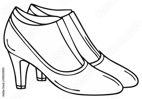 Pair of stylish high-heeled women's shoes outlined in black
