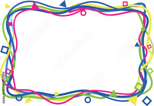 Whimsical Decorative Frame with Wavy Lines and Geometric Shapes - Vector Illustration